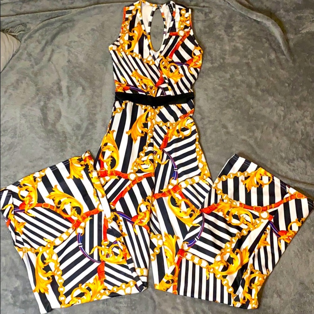 Black and White Striped Jumpsuit